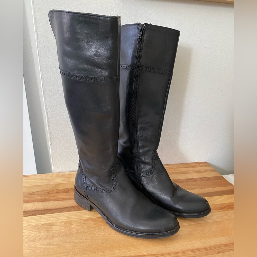 Vero Gomma Italian Black Leather Knee-High Boots